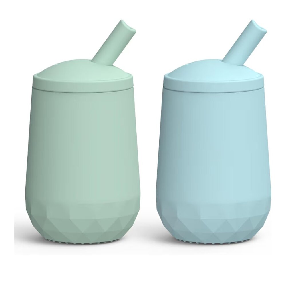 Seposeve 2 Pack Silicone Leak-Proof Baby Straw Cups (Green/Blue)